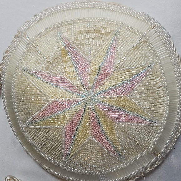 La Regale Vintage Beaded Handbag Round Pink Blue White - Picture 2 of 6